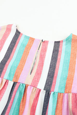 Multicolor Striped Blouse with Ruffle Sleeves