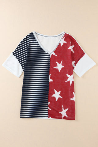 Stripes & Stars V Neck Short Sleeve Knit - 2 Color Variations
