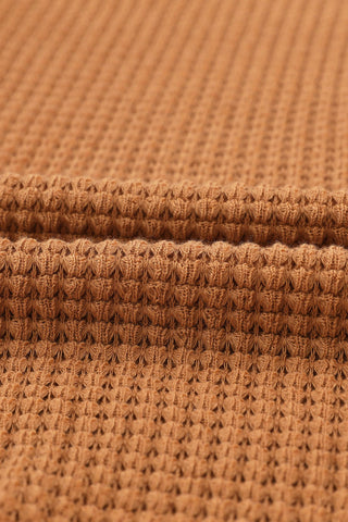 Brown Pocket Buttons Front Waffle Knit Shacket