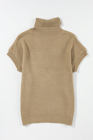 Ribbed Turtleneck Short Sleeve Sweater - 2 Colors