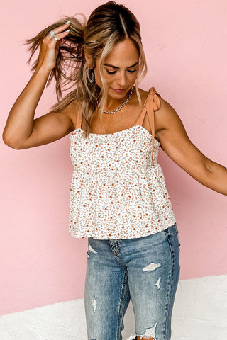 Floral Print Camel Shoulder Straps and Back Bows