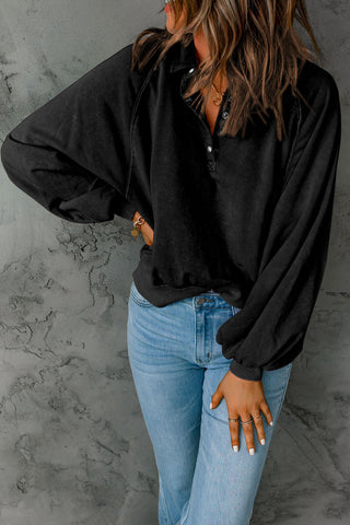 Balloon Sleeve Oversized Sweatshirt Collar Snap Buttons