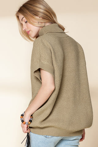Ribbed Turtleneck Short Sleeve Sweater - 2 Colors
