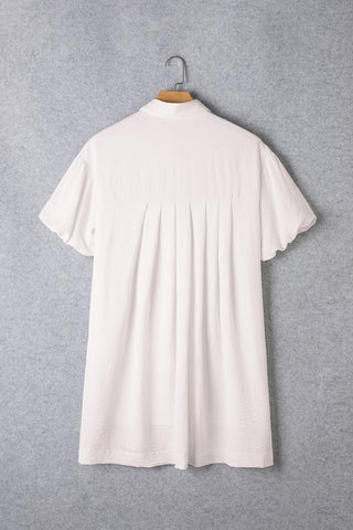 White Puff Sleeve Buttoned Shirt Dress
