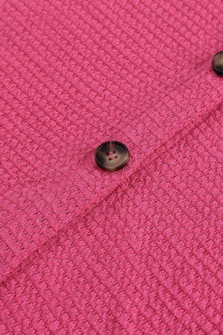 Brown Pocket Buttons Front Waffle Knit Shacket