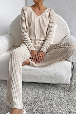 Ribbed Knit Loungewear Set - 4 Colors