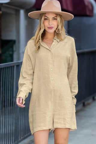 Beige Long Sleeve Shorts Romper