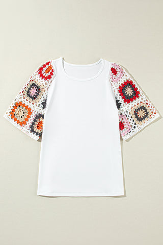 Boho T Shirt Crochet Sleeves- 6 Colors