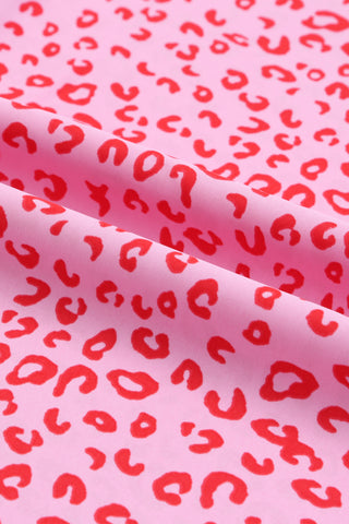 Pink Keyhole Short Sleeve Casual Leopard Print Dress - Alleure