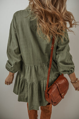 Tiered Shirt Dress Puff Sleeves - 2 Colors