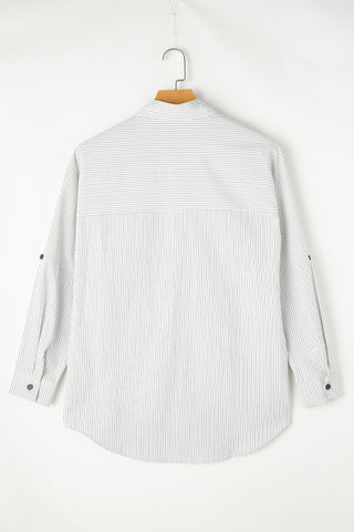 Stripe Tunic Shirt Roll Tab Sleeves - 3 Colors