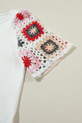 Boho T Shirt Crochet Sleeves- 6 Colors