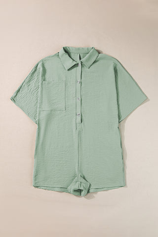 Romper Short Sleeves Collar Button Front - 4 Colors