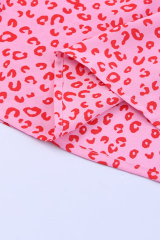 Pink Keyhole Short Sleeve Casual Leopard Print Dress - Alleure