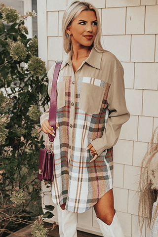 Plaid Patchwork Long Sleeve Shacket - 2 Colors