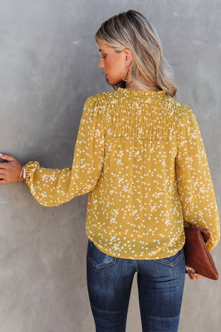 Yellow Boho Crinkled Blouse with Frill Neckline