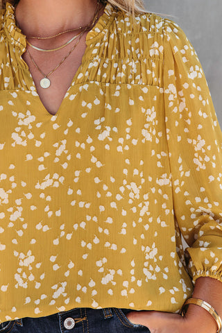 Yellow Boho Crinkled Blouse with Frill Neckline