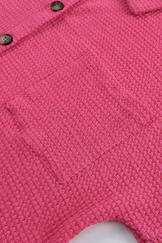 Brown Pocket Buttons Front Waffle Knit Shacket