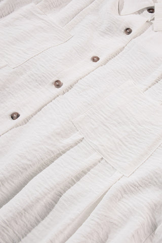 White Puff Sleeve Buttoned Shirt Dress