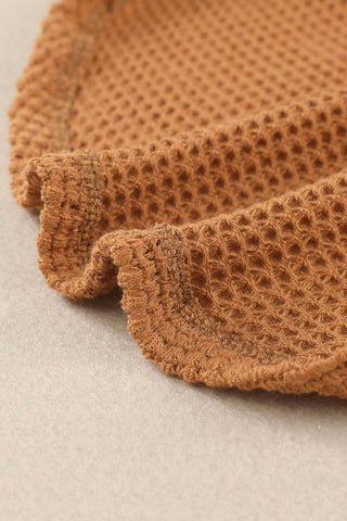 Brown Pocket Buttons Front Waffle Knit Shacket