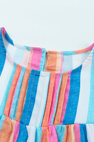Multicolor Striped Blouse with Ruffle Sleeves