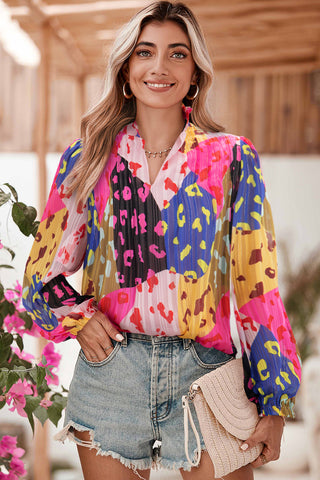 Sheer Leopard Print Blouse Puff Sleeves - 3 Colors