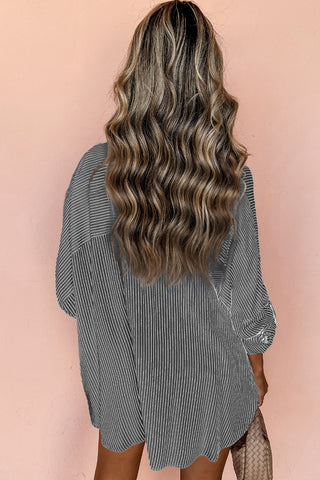 Stripe Tunic Shirt Roll Tab Sleeves - 3 Colors