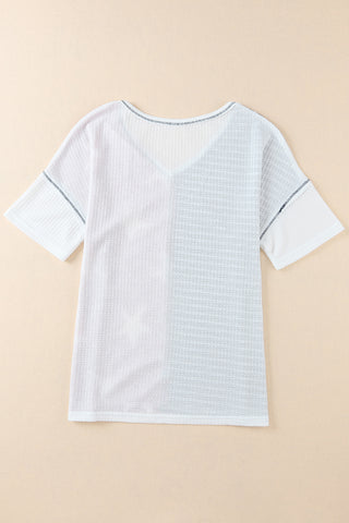 Stripes & Stars V Neck Short Sleeve Knit - 2 Color Variations