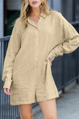 Beige Long Sleeve Shorts Romper