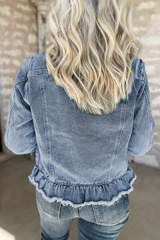 Denim Ruffle Raw Hem Jacket - 2 Colors