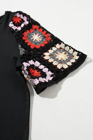 Boho T Shirt Crochet Sleeves- 6 Colors