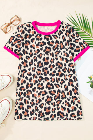 Leopard Print T Shirt Contrast Trim