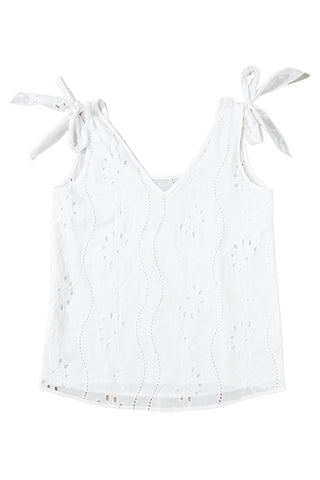 Embroidered V Neck Top Knotted Straps - 2 Colors