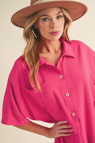 Romper Short Sleeves Collar Button Front - 4 Colors