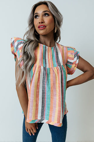 Multicolor Striped Blouse with Ruffle Sleeves