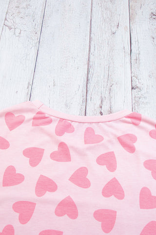 Pink Heart Print Long Sleeve Top and Shorts Pajama Set