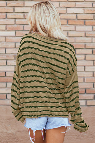 Loose Fit Striped Round Neck Drop Shoulder Sweater - 4 Colors