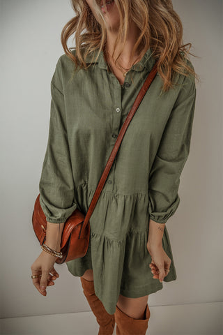 Tiered Shirt Dress Puff Sleeves - 2 Colors