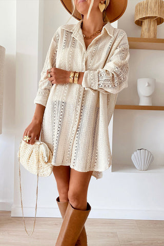 Lace Shirt Dress with Button Front - 2 Colors