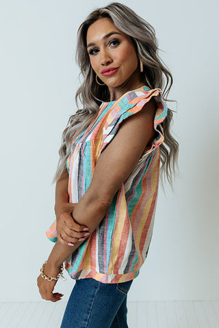 Multicolor Striped Blouse with Ruffle Sleeves