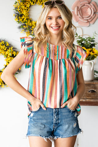 Multicolor Striped Blouse with Ruffle Sleeves