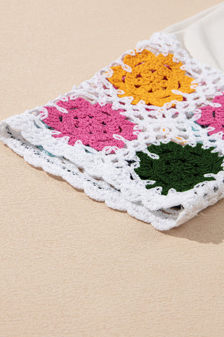 White Floral Crochet Splicing Sleeve T-shirt Dress - Alleure