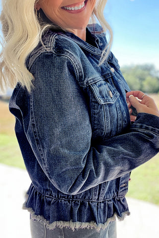 Denim Ruffle Raw Hem Jacket - 2 Colors