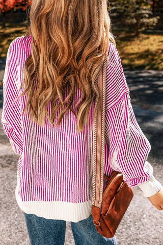 Striped Contrast Trim Loose Sweater - 4 Colors