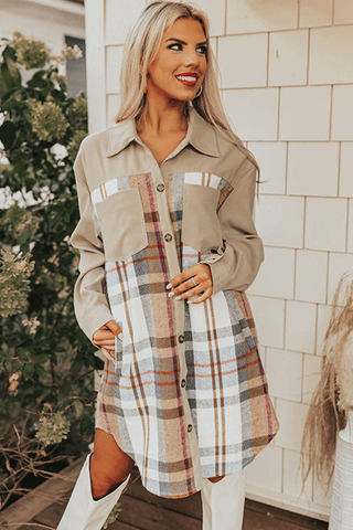 Plaid Patchwork Long Sleeve Shacket - 2 Colors