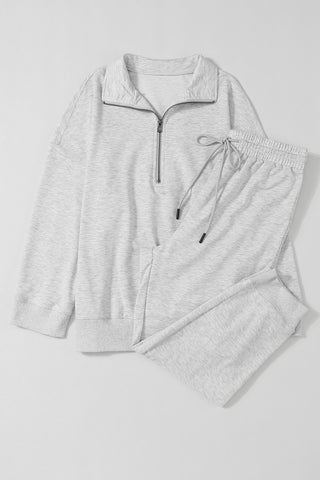 Half Zip Top & Drawstring Pants Loungewear Set - 2 Colors