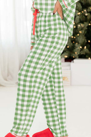 Check Shirt and Drawstring Pants PJ Set