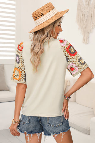 Boho T Shirt Crochet Sleeves- 6 Colors