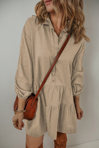 Tiered Shirt Dress Puff Sleeves - 2 Colors