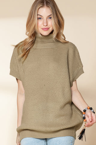 Ribbed Turtleneck Short Sleeve Sweater - 2 Colors